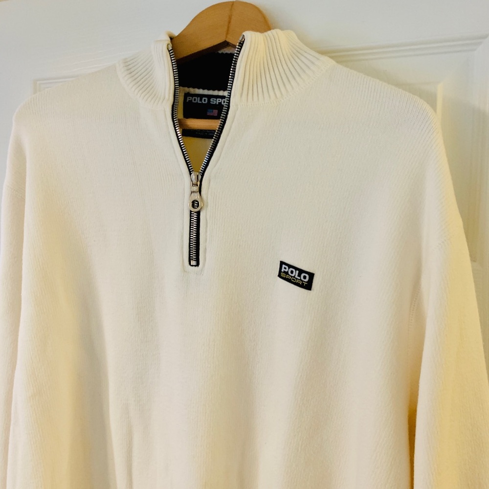 #Polo #Sweater #Cotton #Zipper #Authentic #Size XL #Unisex #White/Cream